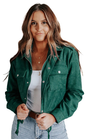 Green Button Down Cropped Jacket