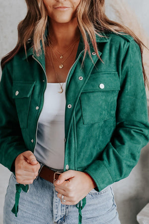 Green Button Down Cropped Jacket