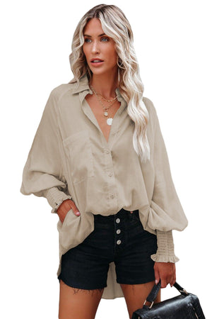 Billowy Sleeves Pocketed Blouse - Glory Ornaments