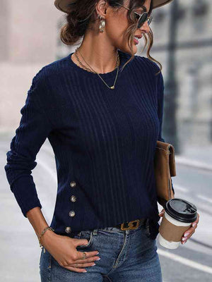 Buttoned Round Neck Knit Top