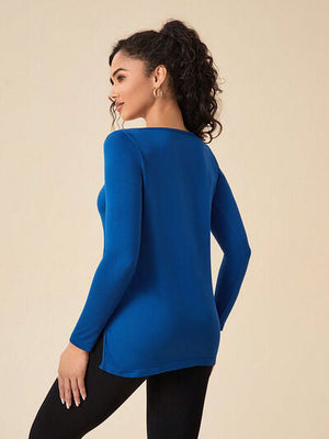 Slit Round Neck Long Sleeve Active Top