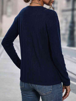 Buttoned Round Neck Knit Top
