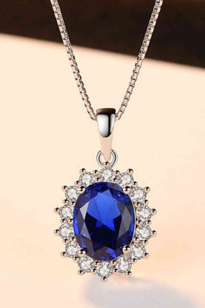 Synthetic Sapphire Pendant 925 Sterling Silver Necklace
